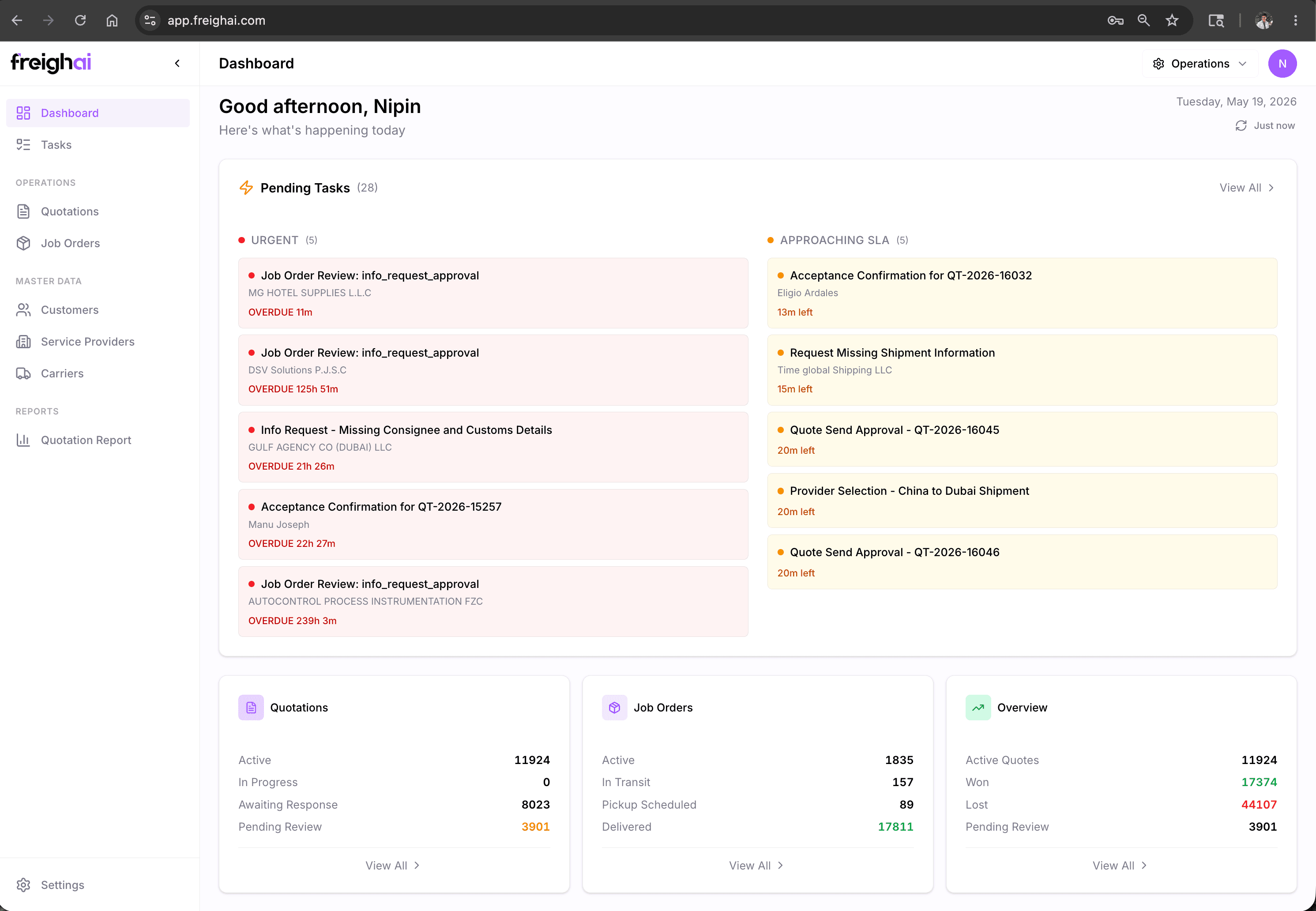 FreighAI Dashboard — AR aging, collections, cash flow at a glance